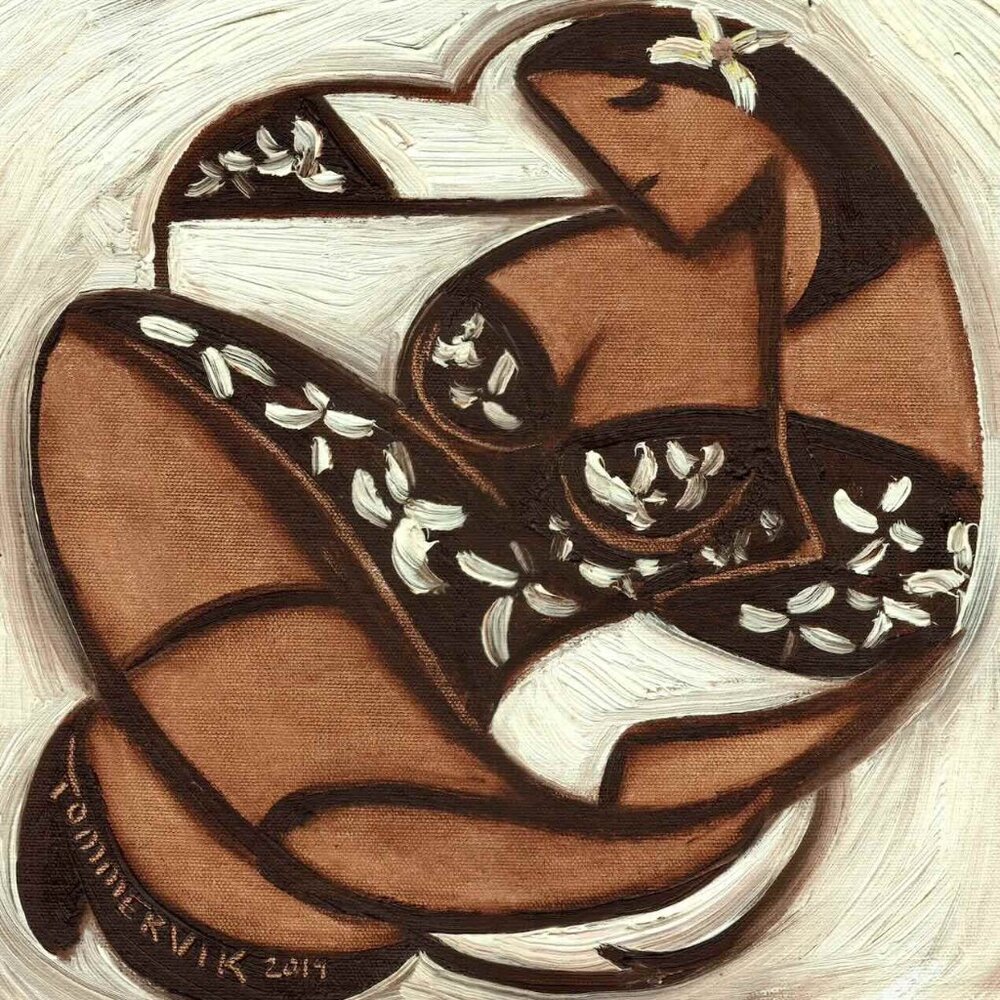 Hawaiian Art Black Hawaii Dress Woman Original Painting Beautiful Deco